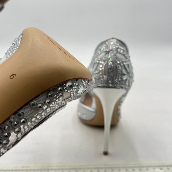 XYD Silver Bride Shoes for Wedding Day High Heel D'Orsay Slip On Studded Pumps - Picture 5 of 7